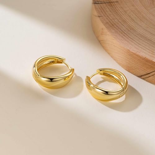 DOXVO Hoop Earrings for Women 14K Gold Earrings for Women Trendy Minimal yet Mature Smooth Surface and Soft Shine Statement Chunky Gold Hoop Earring Womens 20mm - Image 8