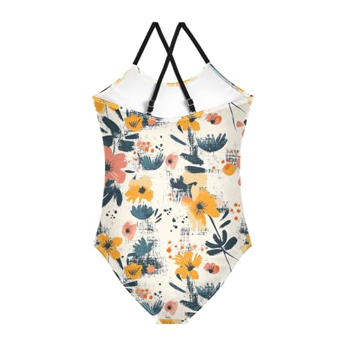 Ink Floral Girls One Piece Swimsuits Quick Dry Beach Swimwear Bathing Suit2