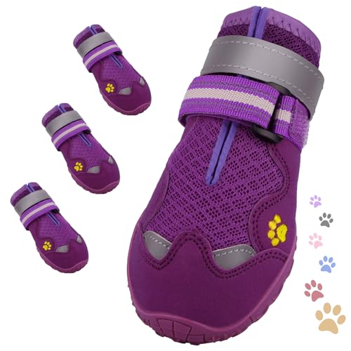 Dog-Shoes-FISHOAKY-Dog-Shoes-for-Large-Dogs-Mesh-Breathable-Dog-Boots-Paw-Protectors-for-Summer-Hot-Pavement-Winter-Snowy-360Anti-Slip-4Pcs-Dog-Booties-with-Reflective-Purple-Size-6 Dog Shoes FISHOAKY Dog Shoes for Large Dogs Mesh Breathable Dog Boots Paw Protectors for Summer Hot Pavement Winter Snowy 360Anti Slip 4Pcs Dog Booties with Reflective Purple Size 6