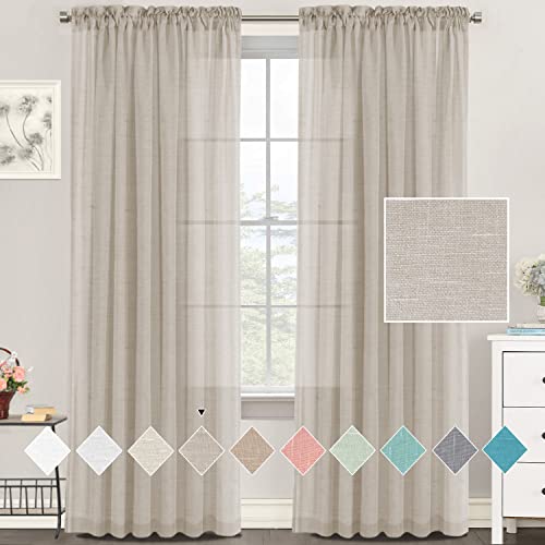 Tenger Home Rideaux en Lin Semi-Transparents Rideaux d'intérieur avec Galon froncé pour Salon ou Chambre à Coucher, 2 Panneaux (Couleur Lin, 150 x 245 cm)
