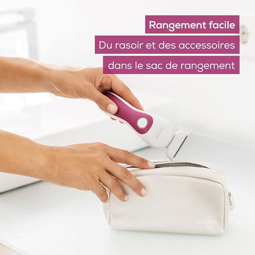 Beurer HL 36 Rasoir, rasoir électrique peau sèche et humide, 4 accessoires, tête de rasage mobile avec fonction trim, grille de rasage contre les irritations cutanées, lumière LED claire, avec accu