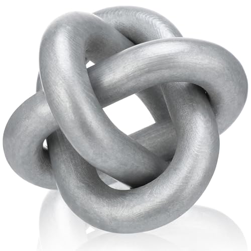 Image of Yalikop 3 Link Wood Knot Decor Rustic Home Decor Accents Hand Carved Coffee Table Decoration, Boho Chain Link Decoration, Modern Shelf, Rustic Objects for Home Living Room Bedroom (Silver)