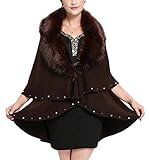 Femme Hiver Tricot Fausse Fourrure Poncho Cape Legere Warm Echarpe Cardigan Élégant Double Couche Conception Chale Manteaux