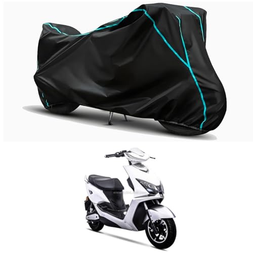 Image of Waterproof Bike Body Cover Compatible for | Kinetic Green Zing | Taffeta Fabric, Sky Piping Design, Bottom Elastic Fit | Dustproof, Sun UV & Rain Protection for All Weather.