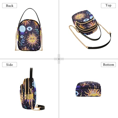 Mystical Suns Faces Eyes Women Shoulder Handbag Animal Print Chain Strap Phone Wallet Handbag Quilted Crossbody Clutch Zipper Tote4