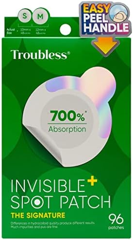 Troubless Invisible Pimple Spot Patch - 96 Ultra Thin Acne Patches - Easy Peel - 2 Sizes