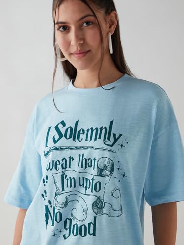 Image of Bewakoof Women's Cotton Printed Oversized Fit Half Sleeve Round Neck T-Shirt | Casual wear | Streetwear | Oversized Tshirt for Woman Cotton| Baggy