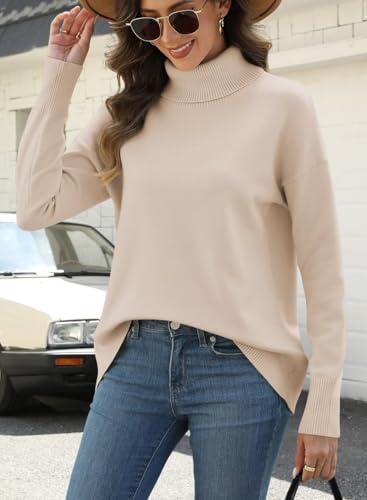 Image of ANFTFH Womens Turtleneck Sweater 2025 Ribbed Knit Top Pullover Sweaters