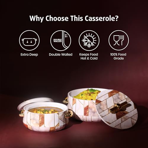 Image of SELVEL Elegance Casserole | Advanced PU Insulation | Elegant Design Hot Pot | Hot Case Keeps Food Hot & Fresh for Hours | Serve Chapati, roti, Biryani and More (Royal Ceramica, Set Of 2 (1200 Ml & 700 Ml))