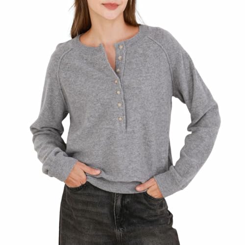 Image of Amazhiyu Women's 100% Wool Henley Sweaters Long Sleeve Button Up Tops