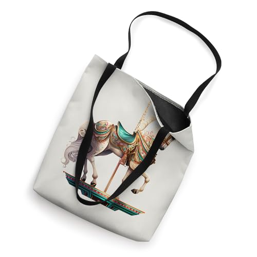 Bolso tote blanco con diseño de caballo de carrusel miniatura 2