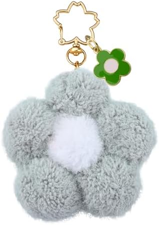 Xiyantiji Flower Plush Keychain for Women Girls Pink White Fluffy Flower Charms for Handbag Purse Backpack Fuzzy Accessories image 5