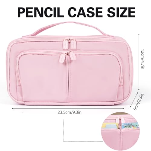 Image of Pink Pencil Case Large Capacity Pencil Pouch Pen Bag with Handle, Portable Pencil Case Pencil Bags with Zipper Student Stationery Bag for Girls and Boys Teen Adults Men Women (Pink)