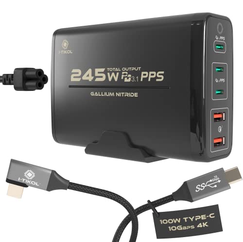 i-Tikol Model: A2215 245W USB C Charger – 5-Port GaN Fast Charging Station – 3 USB-C & 2 USB-A – PD 140W MacBook Charger – Desktop Charging Hub for Laptop, iPhone, iPad, Galaxy & More