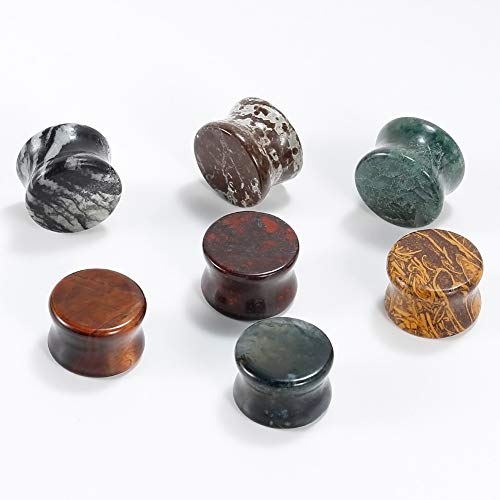 COOEAR 14PC 7 Pairs Stone Ear Plugs Double Flare Saddle Stretching Gauges Expander Stretchers 2G(6mm)-5/8"(16mm)4