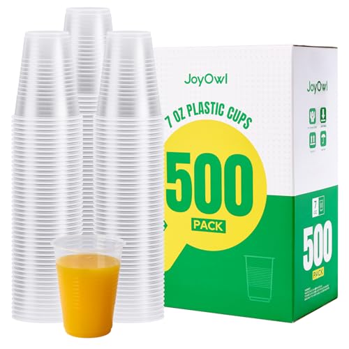 JoyOwl 500 Pack 7oz Disposable Plastic Cups Drinking Cups for Parties Home Commercial Tasting & School Events - Durable & Lightweight Plastic Water Tumblers