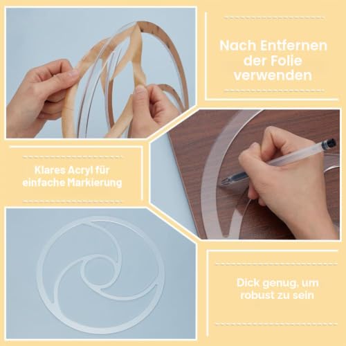 ORIGACH 2 Stück Runde Acryl Fräser Vorlage Mit 4 Taschen Holzbearbeitungs Router Schablone Für Valet Tray Holzbearbeitung Gerichte, 30 cm