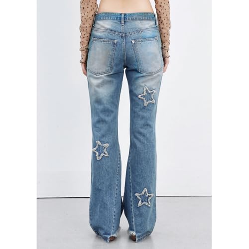 Women's Low Rise Baggy Jeans Y2K Embroidered Star Denim Pants Stretchy Loose Bootcut Flared Jean Trousers4
