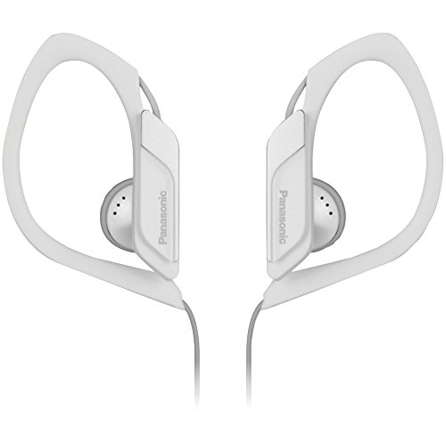 Panasonic Sports Clip Earbud Headphones RP-HS34-W (White) Water Resistant, Tough, Durable, Adjustable Ear Clip, Ultra Light