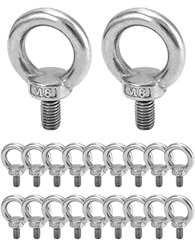 QWORK® 20 Piezas M8 Cancamo - 120KG - M8 Anillos de Elevación, Perno Ojo de Levantamiento de Rosca Macho in 304 Acero Inoxidable