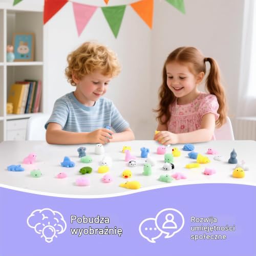 TWOONTO Mini Squishy Pack, miękkie zabawki mokki 40 szt. Moji Fidget zabawki, mini kawaii zwierzęta figierowe torby na przyjęcia wypełniacz mini antystresowe zabawki dla chłopców dziewcząt dorosłych prezent urodzinowy