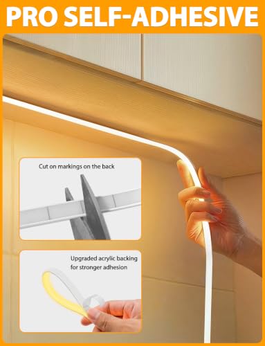 Image of Lamomo COB LED Strip Lights 65.6Ft, 2 Roll Warm White Dimmable Self-Adhesive Led Rope Light with Remote, Flexible Cuttable Waterproof 3000K Silicone Neon Tape Lights for Bedroom, Indoor, Cabinet