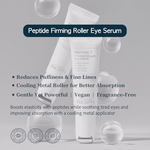 AlwayNu Re.SPN Re.SPN Peptide Firming Roller Eye Serum – For the Appearance of Tired Eyes - Hydrating Eye Care, Cooling Gua Sha Metal Applicator with Niacinamide, Vegan K-Beauty (0.67 fl oz)
