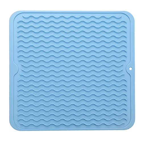 Image of MicoYang Silicone Dish Drying Mat for Multiple Usage,Easy clean,Eco-friendly,Heat-resistant Silicone Mat for Kitchen Counter or Sink,Refrigerator or Drawer liner Light Blue M 12 inches x 12 inches