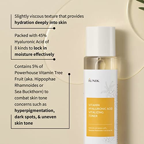 Iunik Vitamin C Vegan Face Toner With 45% Hyaluronic Acid Facial Moisturizer 6.7 Fl Oz - Nourishing Hydrating Sensitive Vitalizing Sensitive Dry Skin Deep Nourishing #TOP3