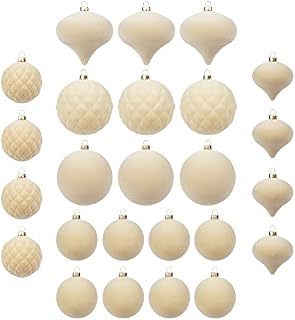 KI Store Velvet Christmas Baubles 25pcs Neutral Shatterproof Flocked Christmas Tree Ornaments 80mm 60mm Assorted for Xmas Tree Decorations