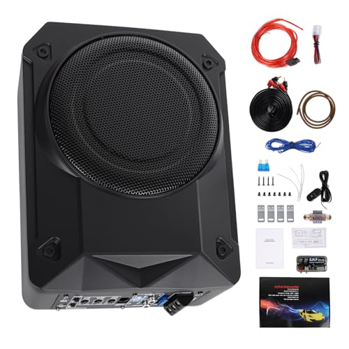 Realdio Subwoofer Activo, Subwoofer Ultraplano para Coche, Apto para Coche/Camión, con Amplificador Integrado, se Puede Montar Debajo de los Asientos, Potencia Máxima de 800 W, Subwoofer Compacto