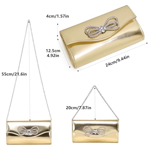 Image of Gurina Evening Clutch Purses for Women Formal Party Clutch Bags Cocktail Prom Shoulder Handbags Shiny Crystal Bow Flap Purses
