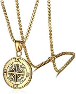 Unisex Vintage Style Compass Navigator Pendant Necklace - Gold Colour Stainless Steel
