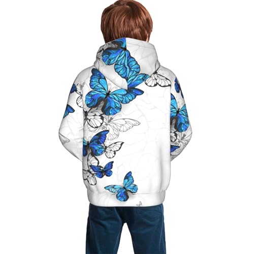 Blue Flying Butterflies Kid Hoodies Boys Sweatshirts Girls Pullover with Pocket4