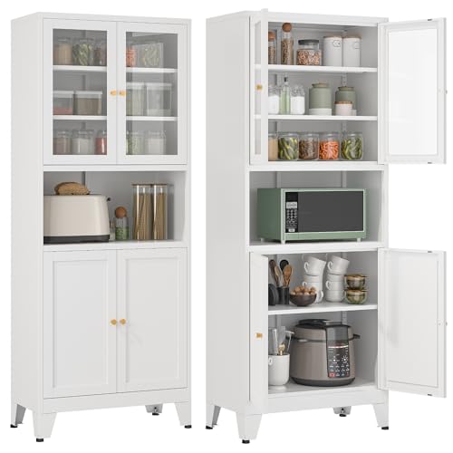 Metal Pantry Cabinet with Glass Doors 69 Tall