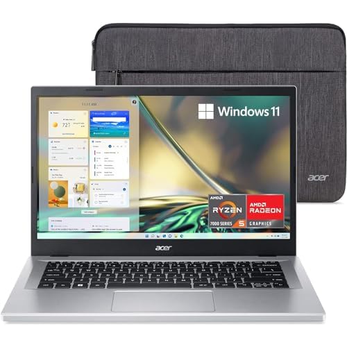 Acer Aspire 3 A314-23P-R3QA Slim Laptop | 14.0" Full HD IPS Display | AMD Ryzen 5 7520U Quad-Core Processor | AMD Radeon Graphics | 8GB LPDDR5 | 512GB NVMe SSD | Wi-Fi 6 | Windows 11 Home,Silver