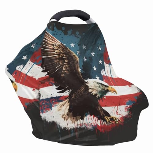 Image of ZFRXIGN Bald Eagle Nursing Cover Breastfeeding Covers American Flag Shopping Cart Cover for Girls Boys Stretchy Infant Carseat Canopy, Shopping Cart Covers