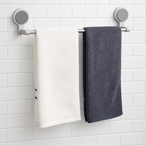Image of JIALTO Stainless Steel Wall Mounted Self Adhesive Magic Sticker Towel Napkin Holder Bar for Towel Rod /Bathroom Hangers for Clothes & Cloth Hanger Stand & 2 Hook (White&Grey, 1 Pipe Towel BAR)