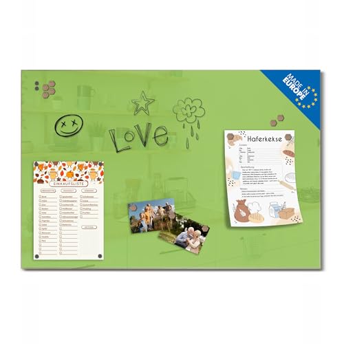 banjado Glas Magnettafel (60 x 40cm) - Magnetwand Glas - Magnetpinnwand als Memoboard - Pinnwand Magnettafel Küche, Büro, Kinderzimmer - Limettengrün