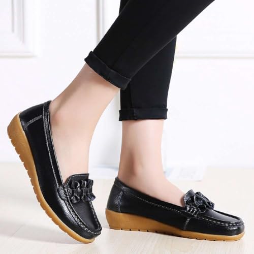 Image of Women's Genuine Leather Platform Loafers Classic Casual Comfort Slip-On Shoes Soft Sole Dress Shoes