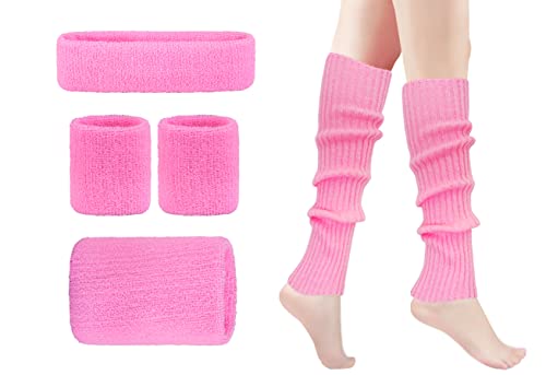 Women 80s Neon Leg Warmers Set Fitness Headband for Yoga Sport Ballet…2