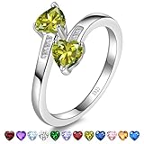 Yaresul Adjustable Peridot Ring for Women Heart Promise Ring 925 Sterling Silver August Birthstone Women Open Ring Stackables Statement