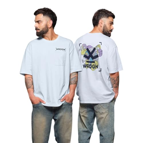 Image of WROGN Men's 220 GSM Pure Cotton Terry T-Shirt | Front & Back Graphic Print | Oversized Fit