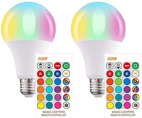 PINSAM 2 Pack LED RGB Color Changing Light Bulbs with Remote, 6000K Dimmable E26 Screw Base, 85 Watt Equivalent Soft Warm White for Home Decoration, Bedroom, Stage and Party
