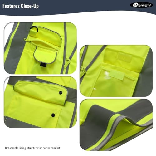 Image of JKSafety 9 Pockets Class 2 High Visibility Zipper Front Safety Vest With Reflective Strips,Meets ANSI /ISEA Standard (Small, 150-Yellow)