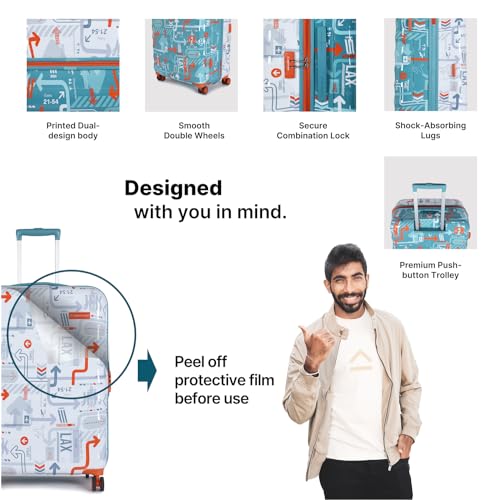 uppercase JFK Duo (Medium) 66cm | Hardsided Check-in Trolley Bag for travel |Eco Polycarbonate Luggage|Combination Lock|8 Spinner Wheel Suitcase for Men &Women|Dual Tone(White & Teal Blue) - Image 6