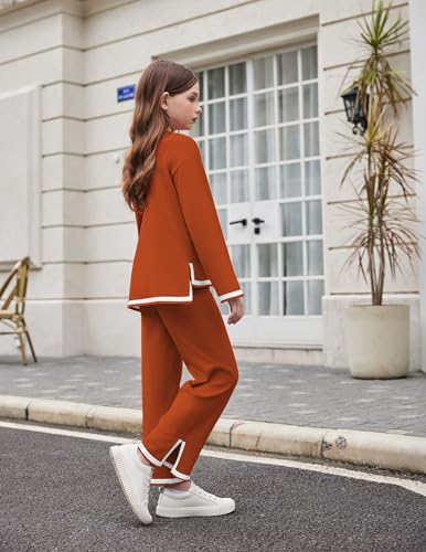 Image of Arshiner Girl's 2 Piece Outfits Long Sleeve Knit Pullover Sweater Tops Wide Leg Pants Casual Fall Sets Tracksuits