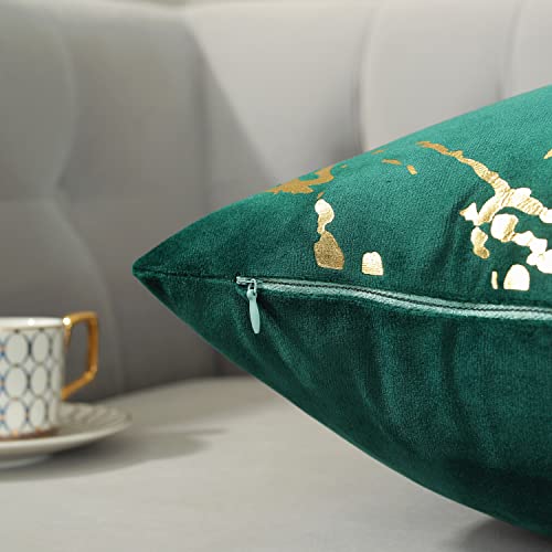 TAOSON Pack of 2,Velvet Marble Pattern Lines Geometric Bronzing Printed Cozy Soft Throw Pillow Cases Cushion Covers Shells for Sofa Couch Bed Home Decoration 18 x 18 Inches, White and Gold