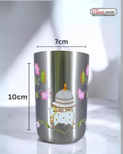 Image of Classic Steels Stainless Steel - Multipurpose Kamal Kunj Designer Glass Set for Home & Office | Ideal for Serving Water, Juice, Cold Drinks & Lemonade | Ideal Gift Choice | Pack of 6 | 300 ML Each