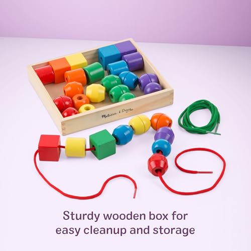Image of Melissa & Doug Primary Lacing Beads - Educational Toy with 30 Wooden Beads and 2 Laces for Toddlers, Fine Motor Skills Lacing Toys for Toddlers and Kids Ages 3+ (Pack of 6)